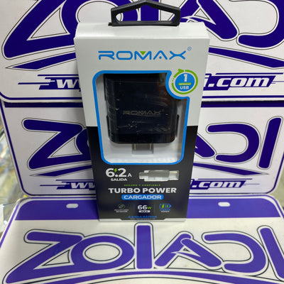 CARGADOR CON CABLE NEGRO TIPO C 66W ROMAX
