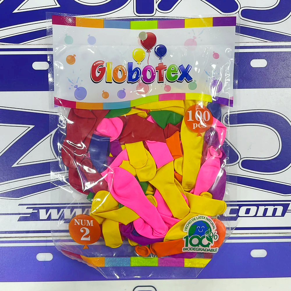 PAQUETE DE GLOBOS CARNAVALES N2 DE 100 UNIDADES