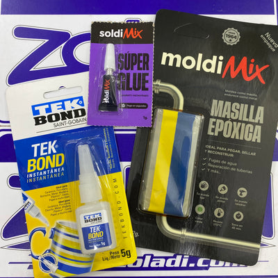 PACK PEGA TODO - MASILLA EPOXICA, SUPER GLUE Y TEKBOND 5g