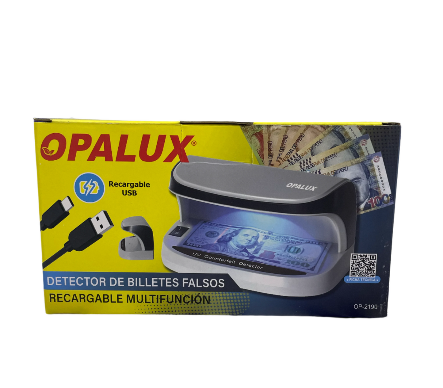 DETECTOR DE BILLETES RECARGABLE OPALUX