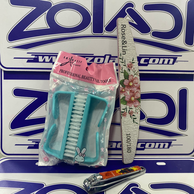 PACK PARA UÑAS - ESCOBILLA, CORTAUÑAS Y LIMA