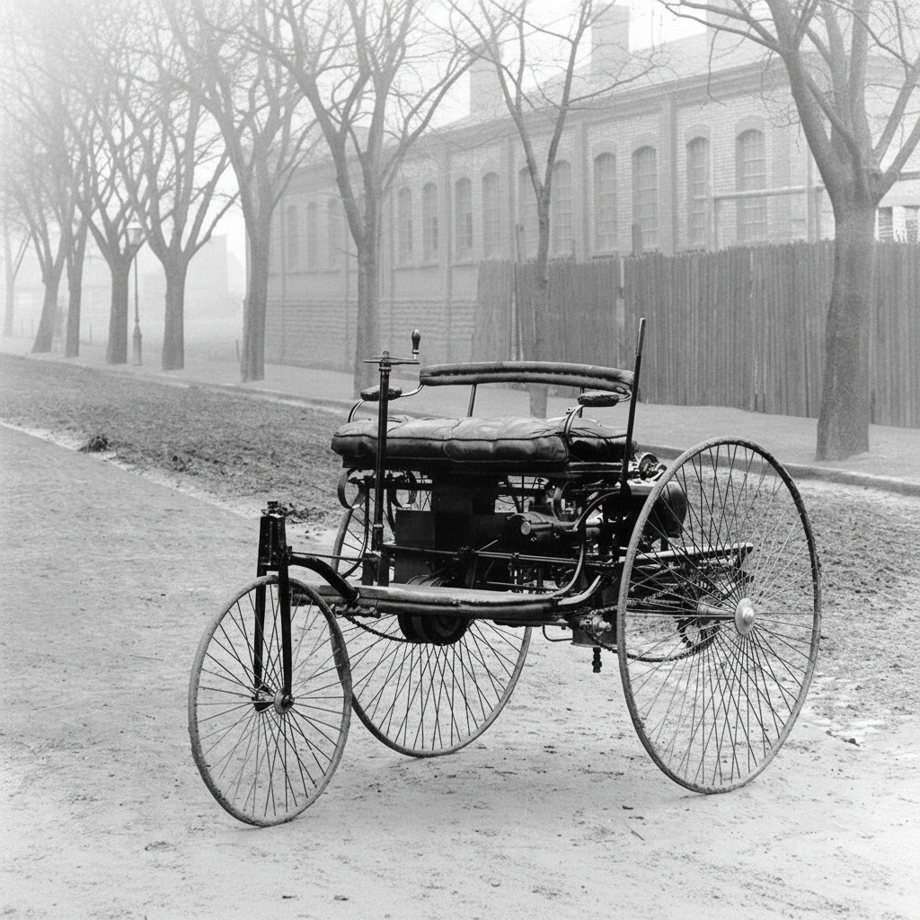 Benz Patent-Motorwagen de 1886, el primer automóvil de la historia patentado por Karl Benz en Mannheim, Alemania