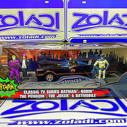 33737 CLASSIC TV SERIES BATMAN ,ROBIN , THE PENGUIN , THE JOKER Y BATMOBILE
