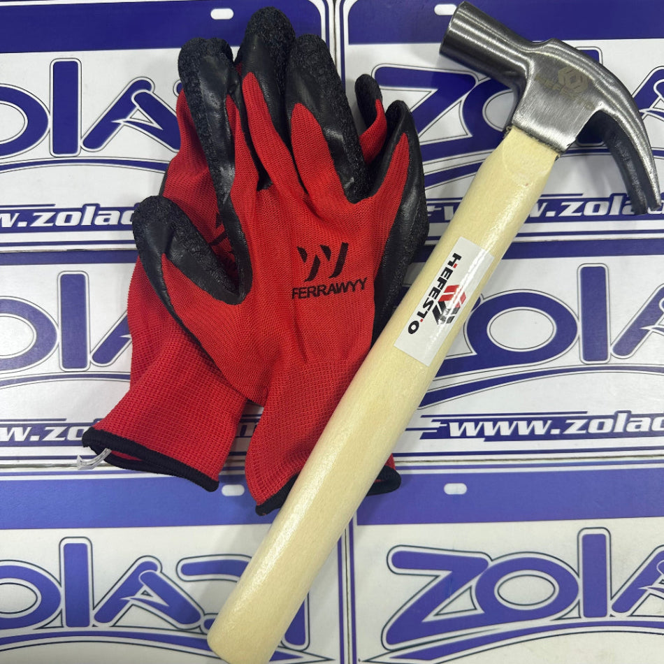 PACK MARTILLADOR - MARTILLO 30cm Y GUANTES DE TELA