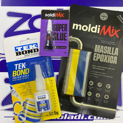 PACK PEGA TODO - MASILLA EPOXICA, SUPER GLUE Y TEKBOND 5g