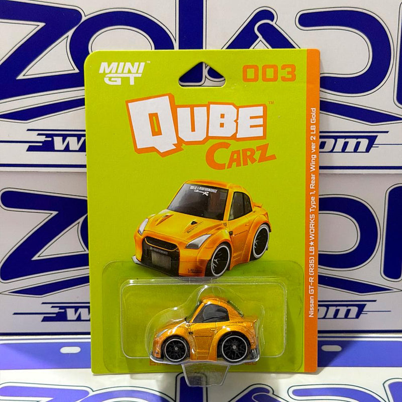 003 NISSAN GTR R35 LBWK GOLD MINI GT QUBE CARZ
