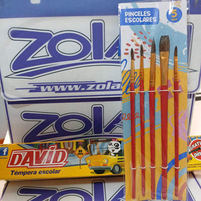PACK PARA PINTAR EN EL COLE - 7 COLORES DE TEMPERA Y 5 TAMAÑOS DE PINCEL