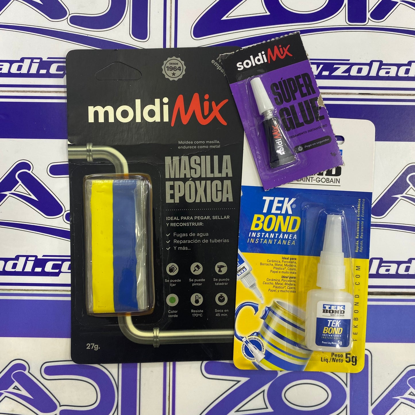 PACK PEGA TODO - MASILLA EPOXICA, SUPER GLUE Y TEKBOND 5g