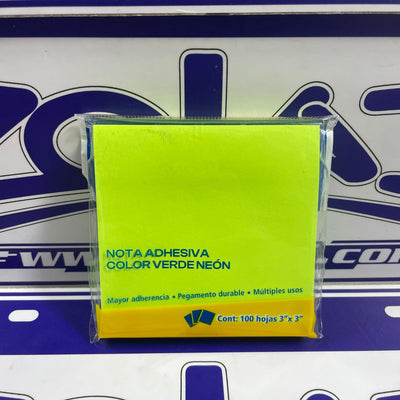NOTAS ADHESIVAS POST IT VERDE NEON
