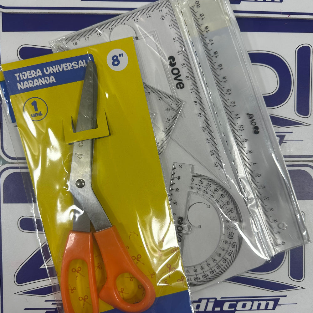 PACK DE CORTE Y MEDICIÓN - TIJERA UNIVERSAL Y SET DE REGLAS