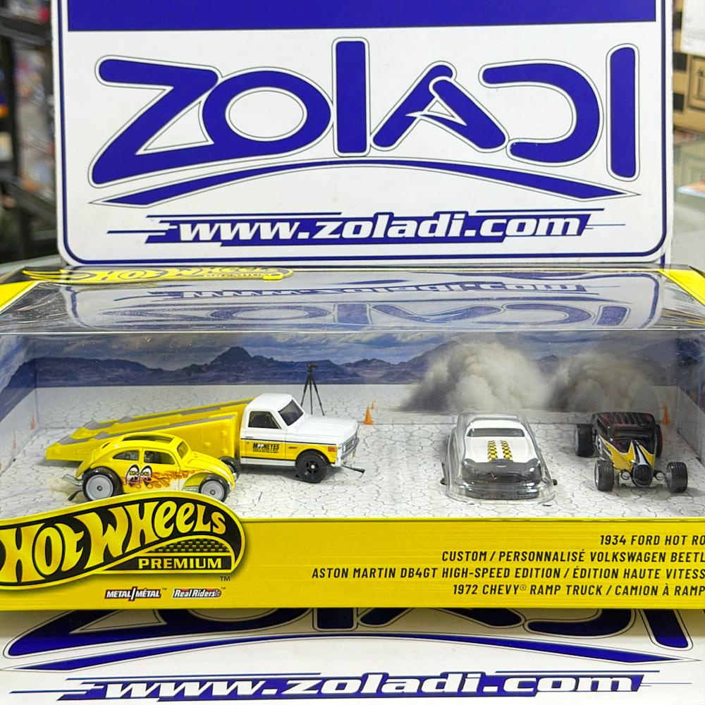 JHW45 DIORAMA MOONEYES FORD VOLKSWAGEN BEETLE ASTON MARTIN DB4GT Y CHEVY RAMP TRUCK