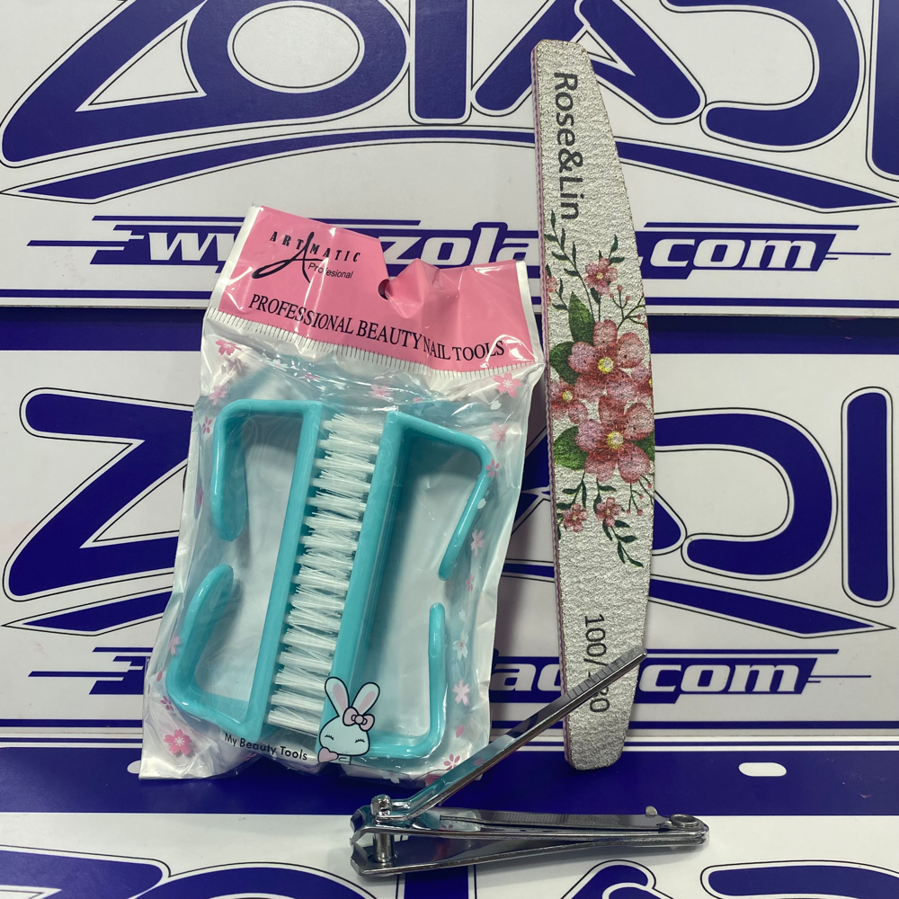 PACK PARA UÑAS - ESCOBILLA, CORTAUÑAS Y LIMA