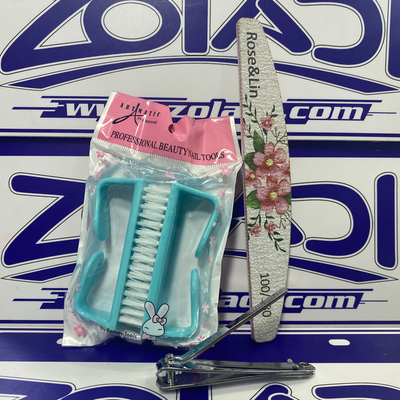 PACK PARA UÑAS - ESCOBILLA, CORTAUÑAS Y LIMA