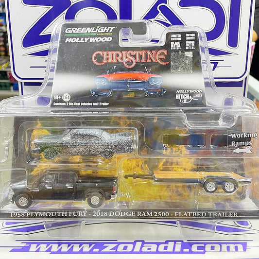 31120 1958 PLYMOUTH FURY / 2018 DODGE RAM 2500 / FLATBED TRAILER