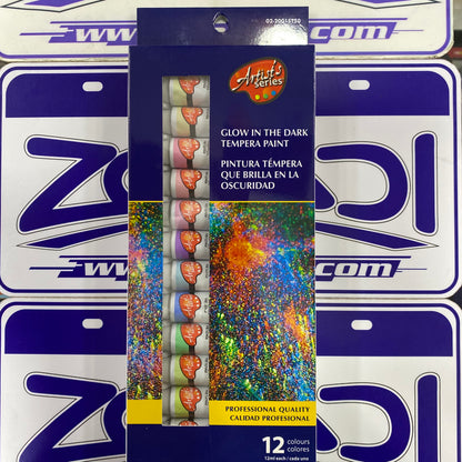 PINTURA TEMPERA QUE BRILLA EN LA OSCURIDAD 12 COLORES