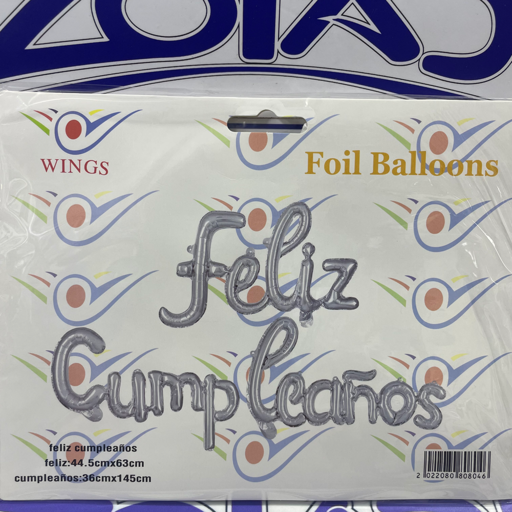 GLOBO FELIZ CUMPLEAÑOS PLATEADO