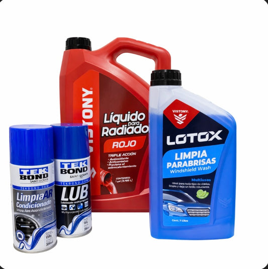 AUTO VERANO REFRIGERANTE, LIMPIA LUNAS, AIRE AC Y LUB