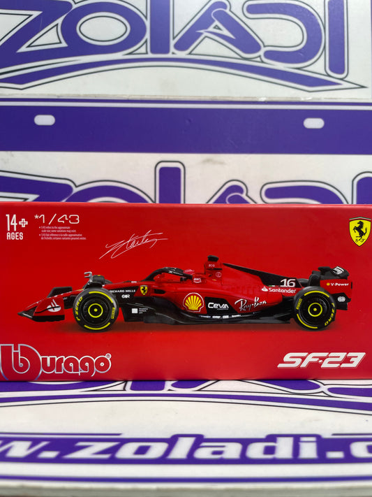 02416 SF23  LECLERC #16 FERRARI ( CON ACRÍLICO Y CASCO)