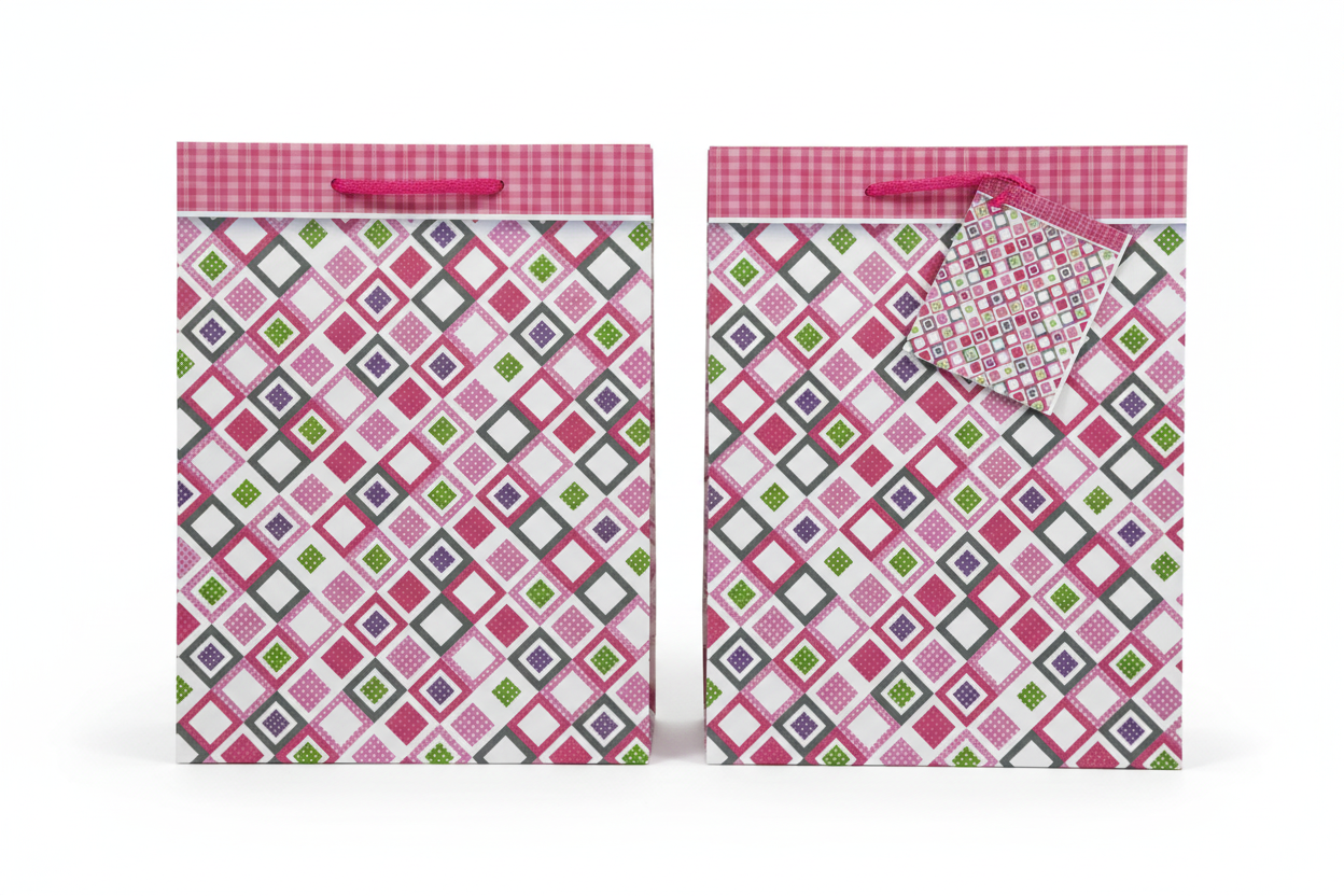 Dos bolsas de regalo con patrón de rombos