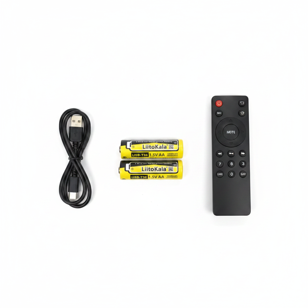 Flat lay pilas recargables LiitoKala AA 1.5V con cable Type-C incluido, hasta 1500 ciclos de carga, delivery express en Lima
