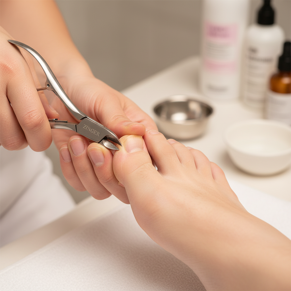 Pedicurista usando alicate de pies Zinger Classic