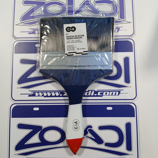 BROCHA DE NYLON MANGO DE MADERA 6" C&A