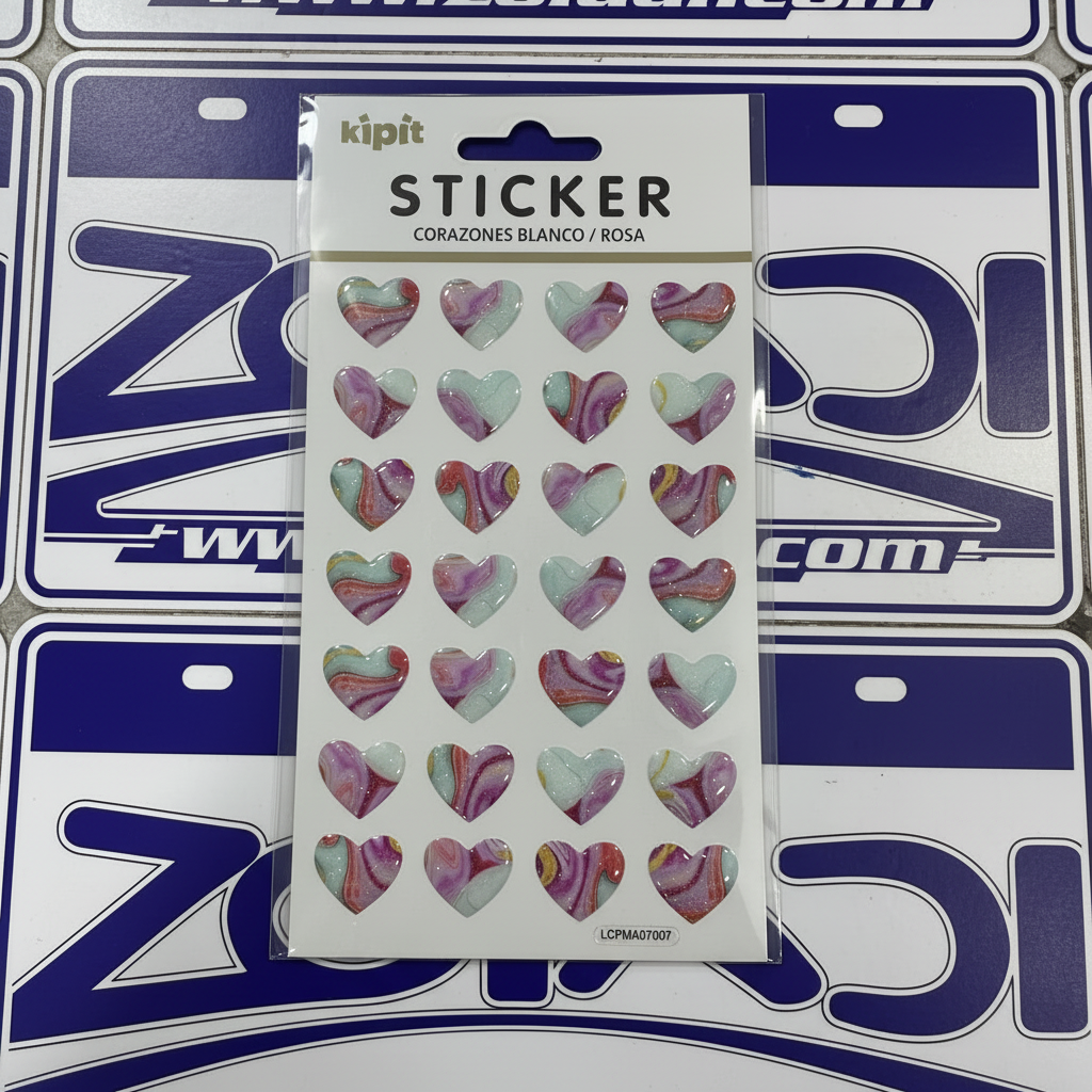 Sticker Corazones Blanco Rosa fondo Zoladi